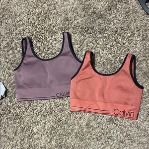 Calvin Klein Ribbed Scoop-Neck Bralette Set — Mauve & Coral